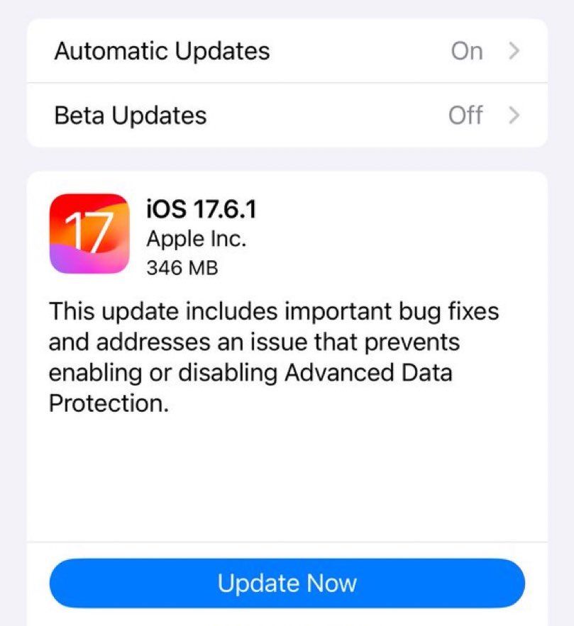 苹果iOS1761正式版发布：修复无法启用禁用高级数据保护功能问题(图2)