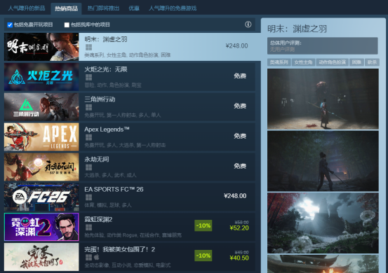 再现“黑神线A大作登顶Steam热销榜！